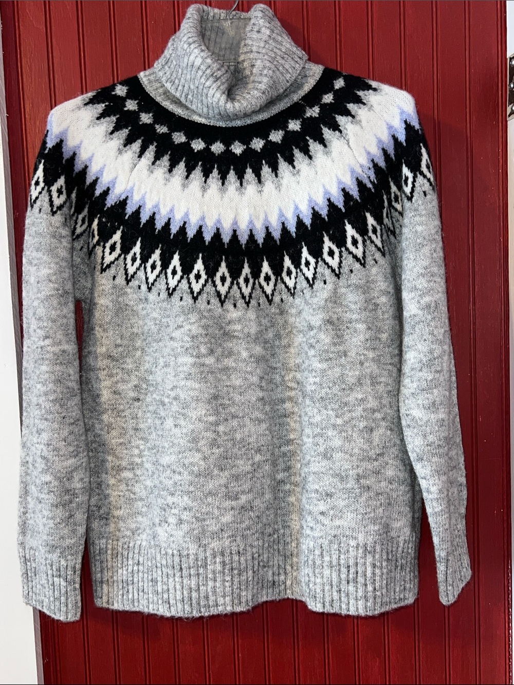 Aspen Wool Blend Cozy Gray Fair Isle Turtleneck Sweater L